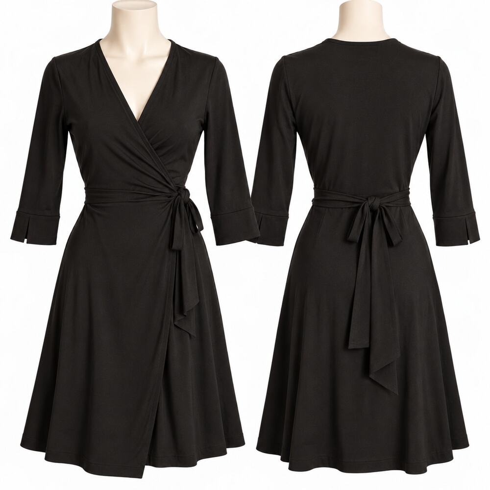 Diane von Furstenberg DVF Julian Black Wrap Dress Women's 6 Made USA